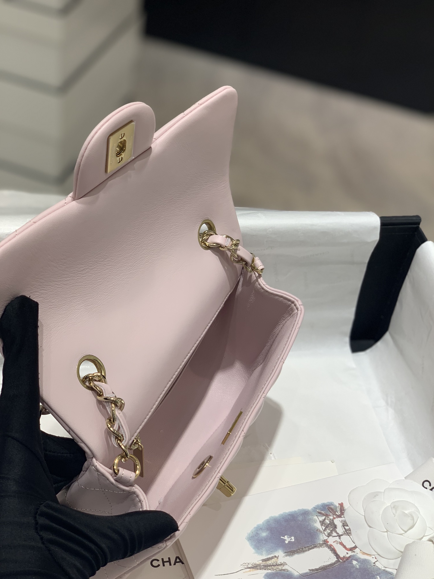 升级版带芯片 【真品级】Chanel CF 20→mini size  2021新颜色light purple 淡粉紫  原厂bodin joyeux 羔羊皮搭配淡金扣