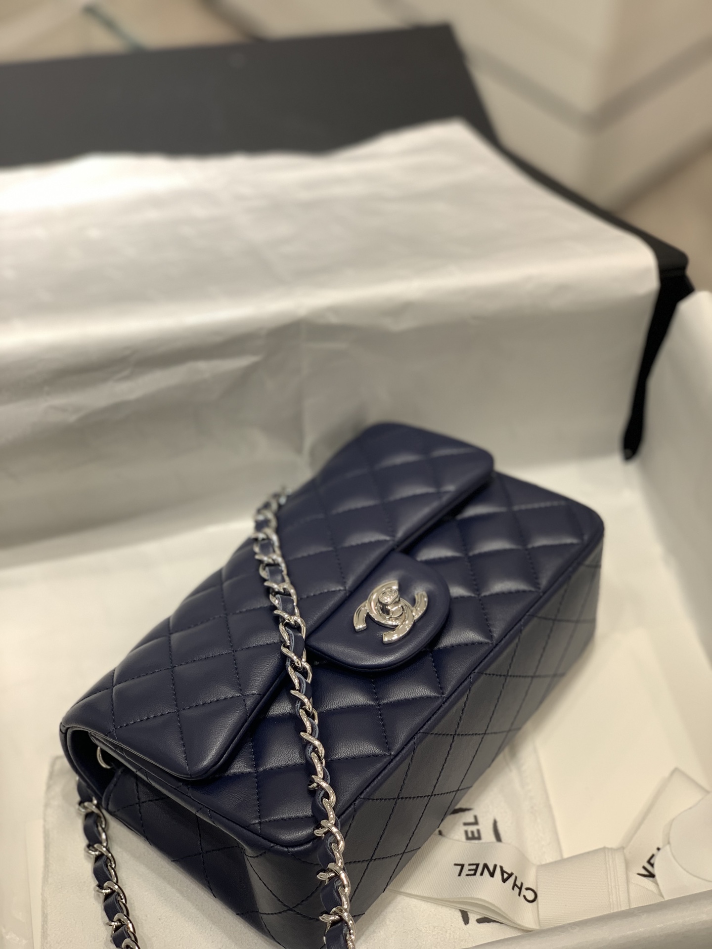 升级版带芯片 春夏新品  【真品级】CHANEL mini CF 20  原厂bodin joyeux 羔羊皮 深蓝银扣  少量现货 12-20-6cm