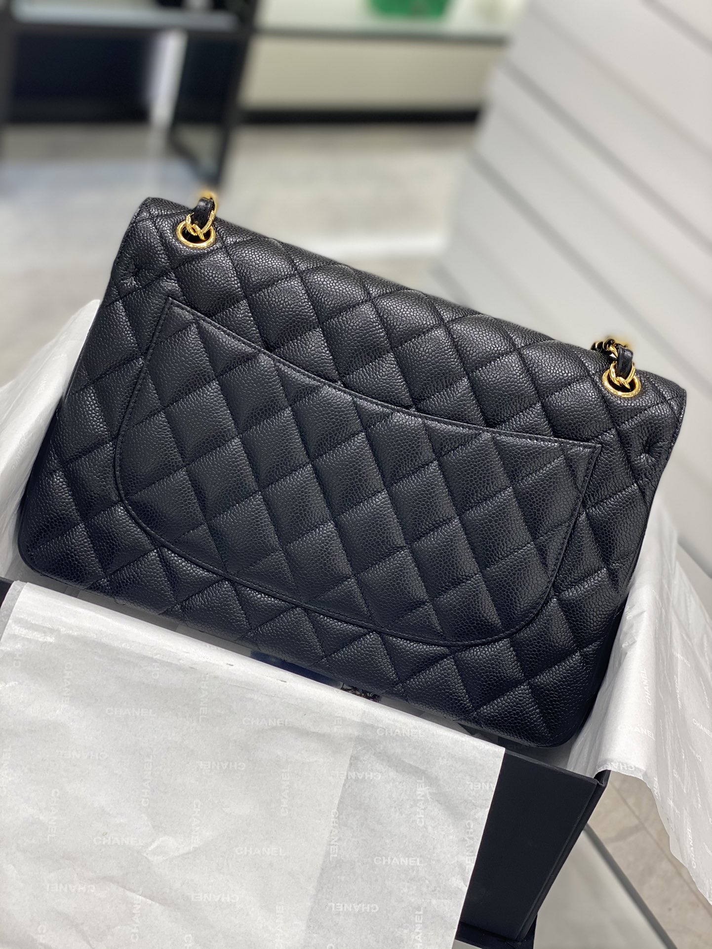 真品级 Chanel CF 30 黑色 金扣 法国原厂Haas球纹鱼子酱牛皮 30cm 原厂皮 数量不多 