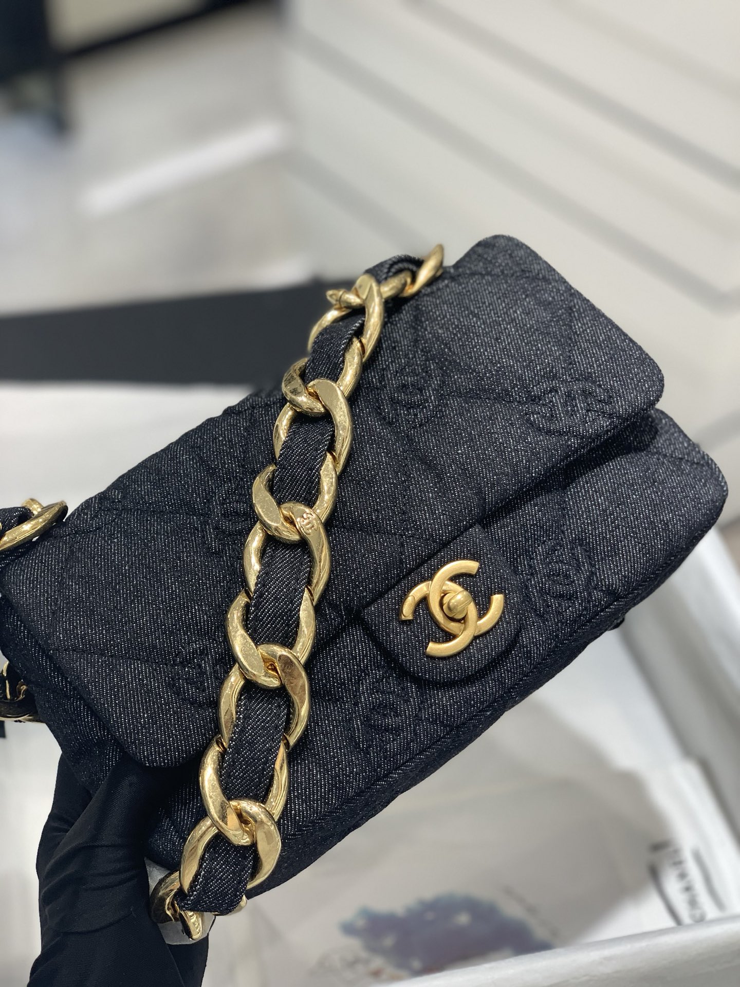 CHANEL 22ss粗链牛仔单肩包 牛仔经典又实用 25×14×6cm