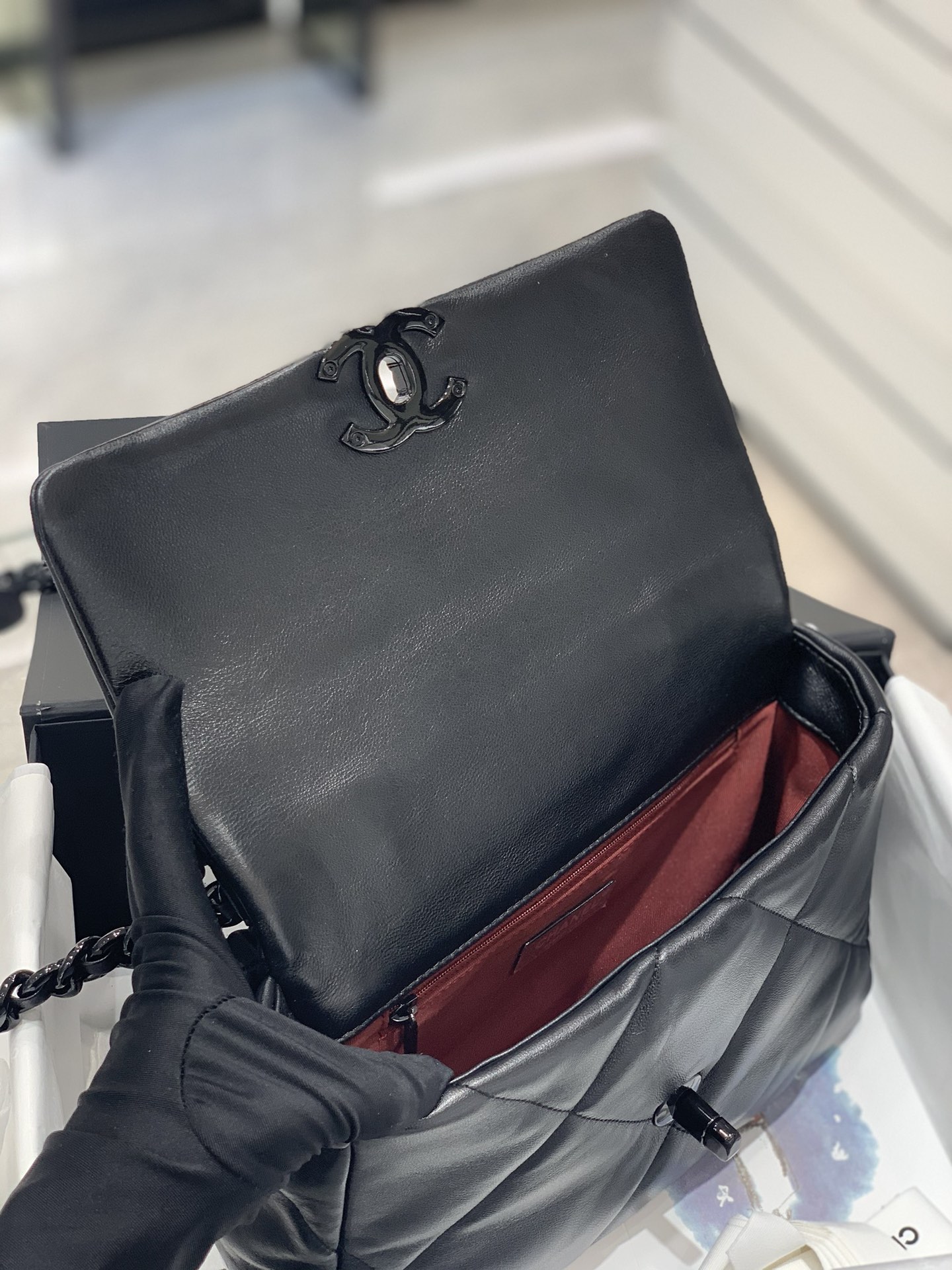 CHANEL隐藏款 19bag so black全黑 小香迷菱格纹、皮链袋、双C标志 26cm