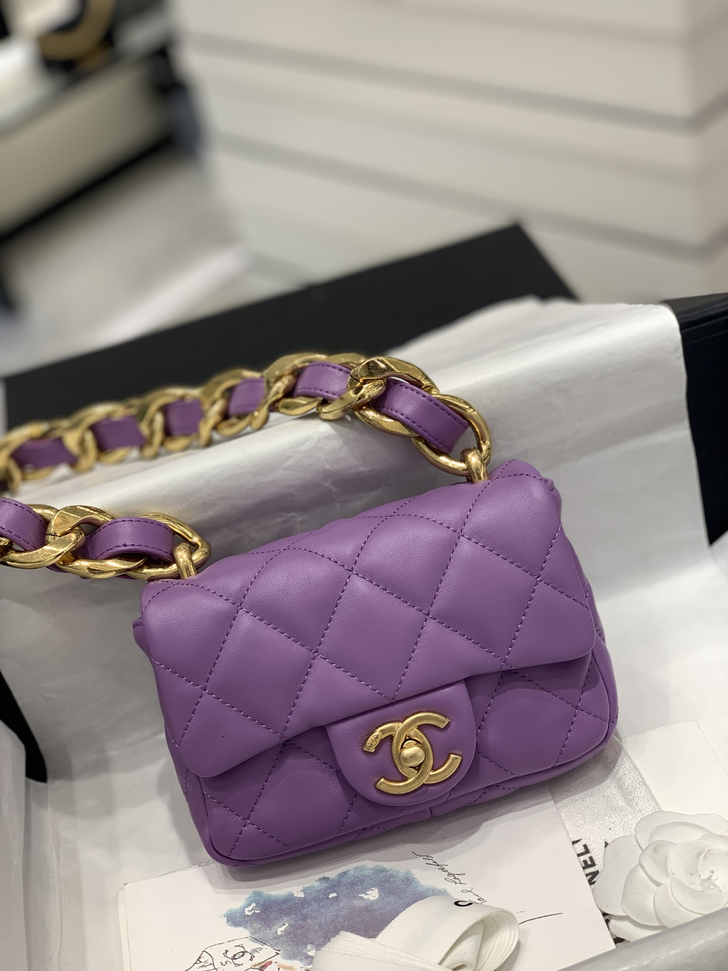 chanel22s粗链条cf腋下包 mini号细节图 小羊皮+复古金yyds  mini尺寸 13-17-6cm