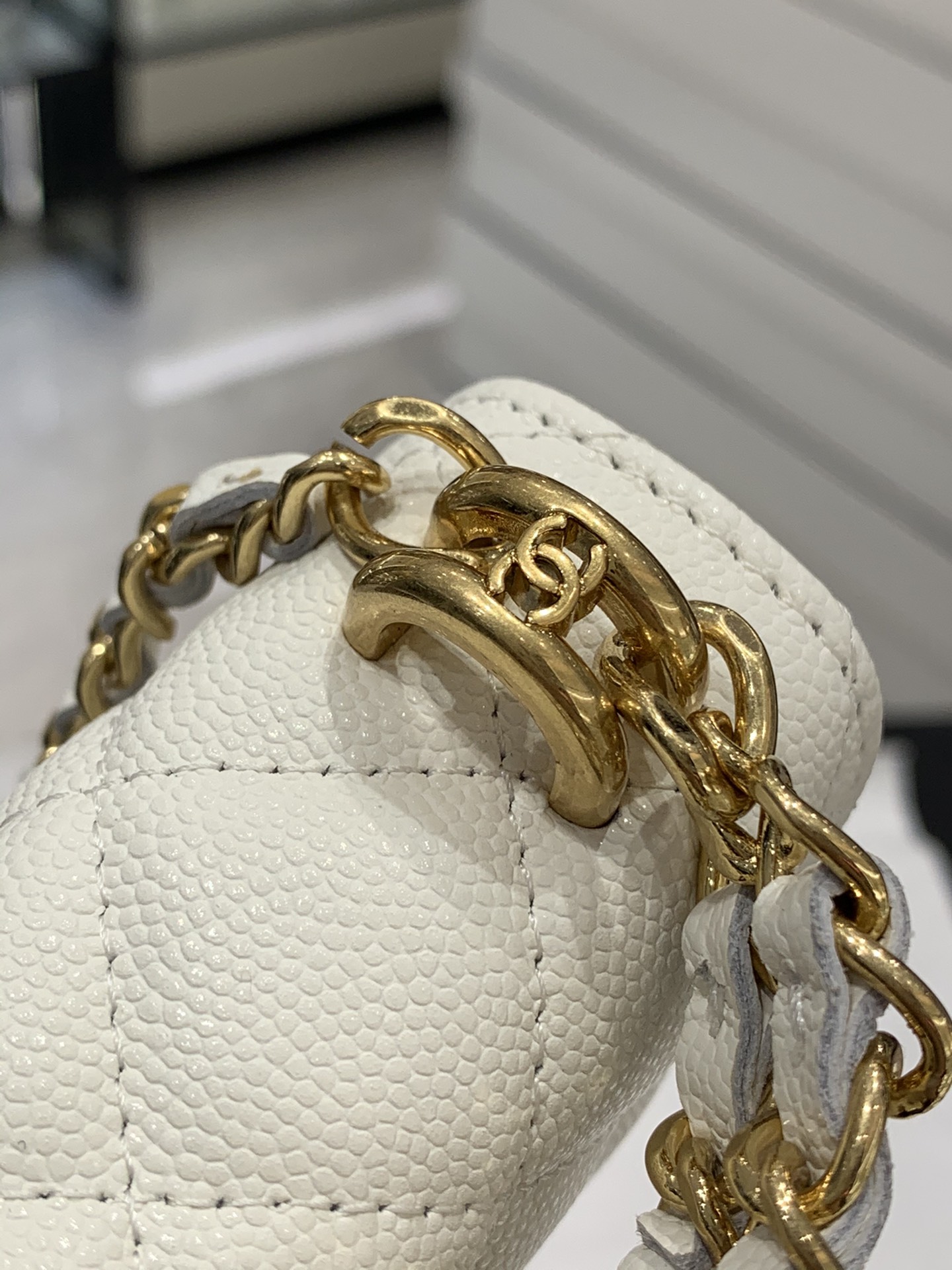 CHanel 22k秋冬新品 双链条手拎包系列trendy cc mini 新添双链条手柄桃鱼子酱牛皮 11-5.5-11cm