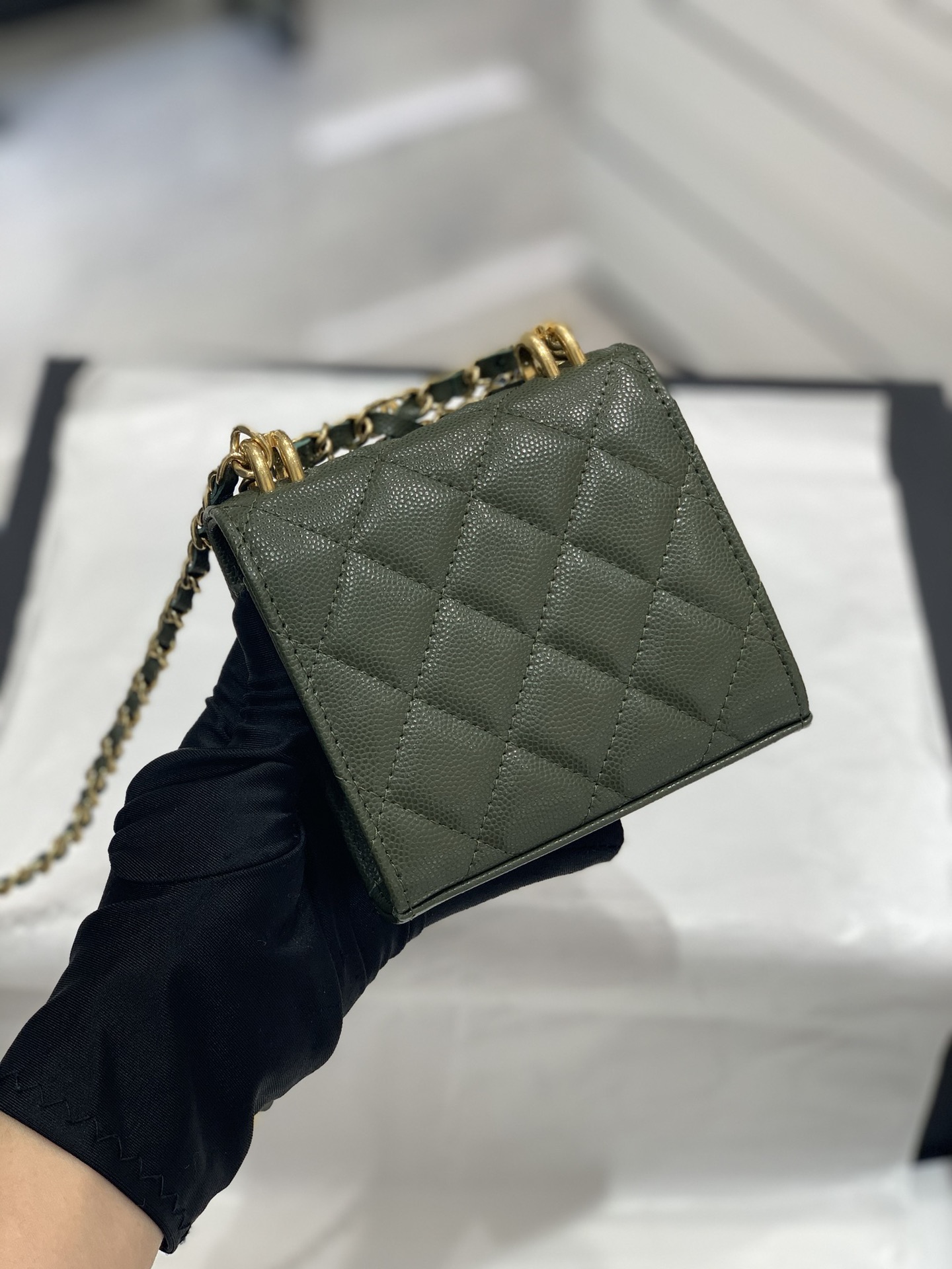 CHanel 22k秋冬新品 双链条手拎包系列trendy cc mini 新添双链条手柄桃鱼子酱牛皮