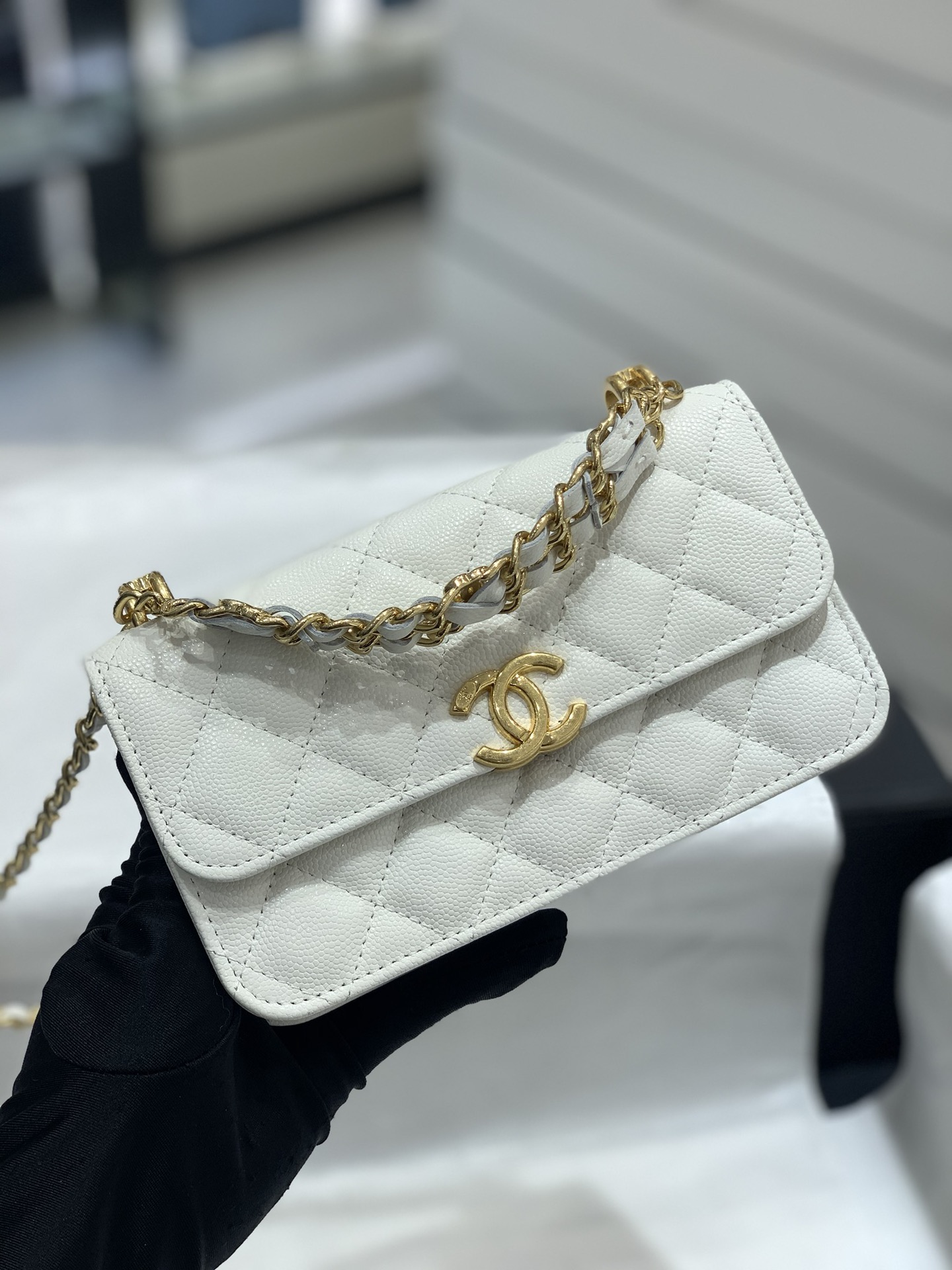 上新CHanel 22k秋冬新品 双链条手拎包系列mini-woc/法棍手机包 17-10-4.5cm