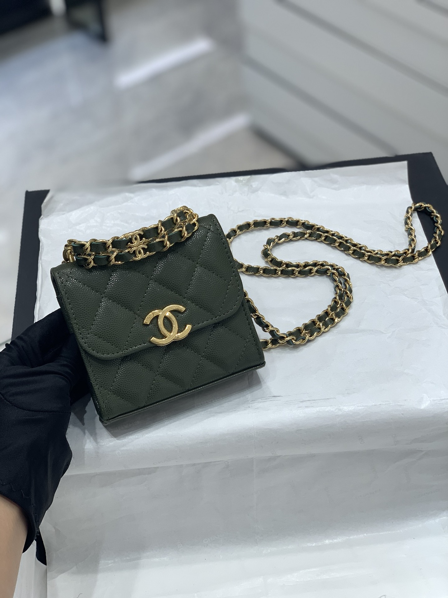 CHanel 22k秋冬新品 双链条手拎包系列trendy cc mini 新添双链条手柄桃鱼子酱牛皮