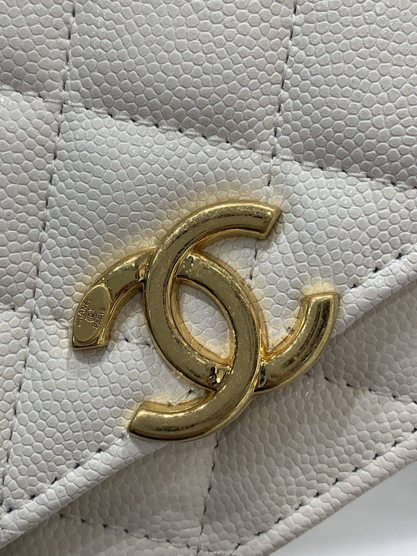 CHanel 22k秋冬新品 双链条手拎包系列woc发财包 白色 翻盖菱格包