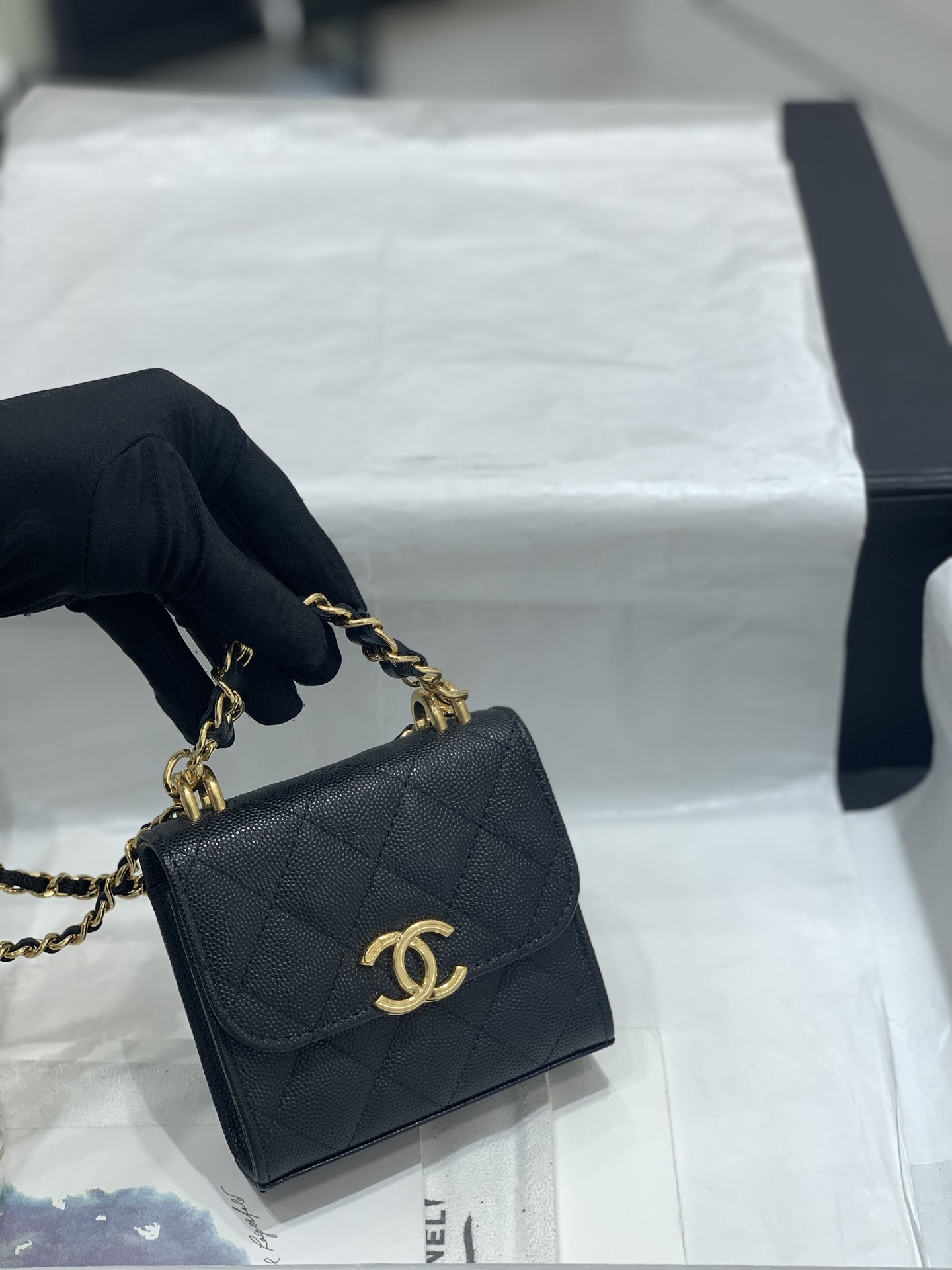 CHanel 22k秋冬新品 双链条手拎包系列trendy cc mini 新添双链条手柄桃鱼子酱牛皮