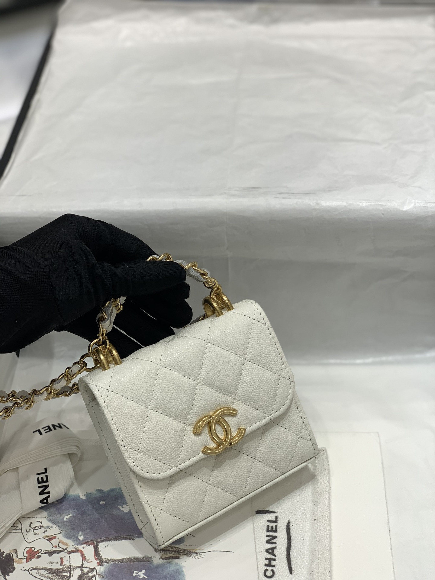 CHanel 22k秋冬新品 双链条手拎包系列trendy cc mini 新添双链条手柄桃鱼子酱牛皮 11-5.5-11cm