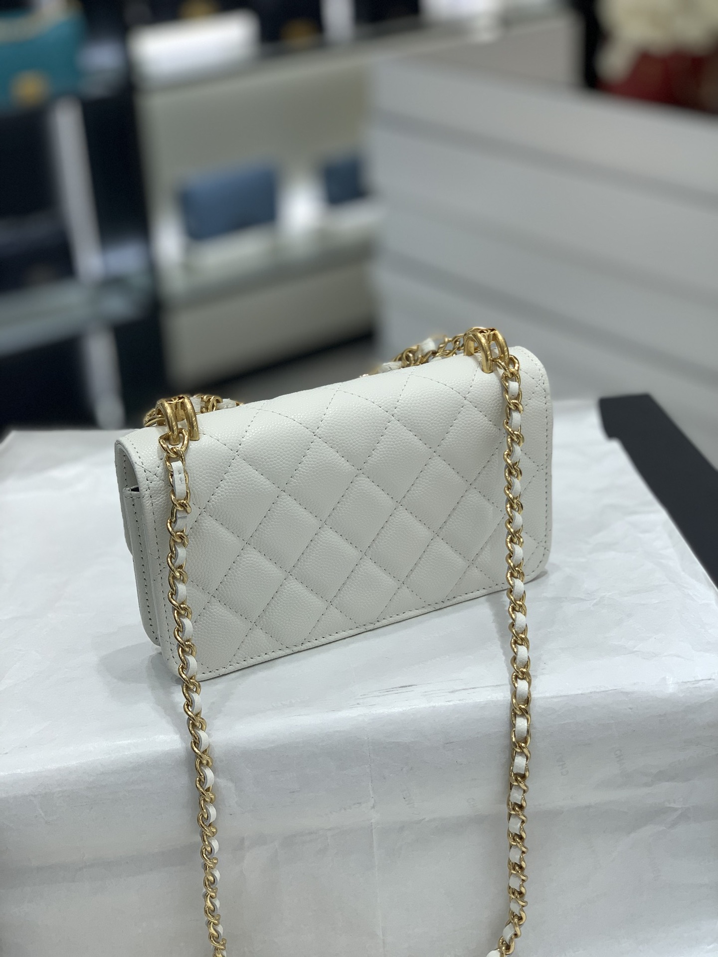 上新CHanel 22k秋冬新品 双链条手拎包系列mini-woc/法棍手机包 17-10-4.5cm