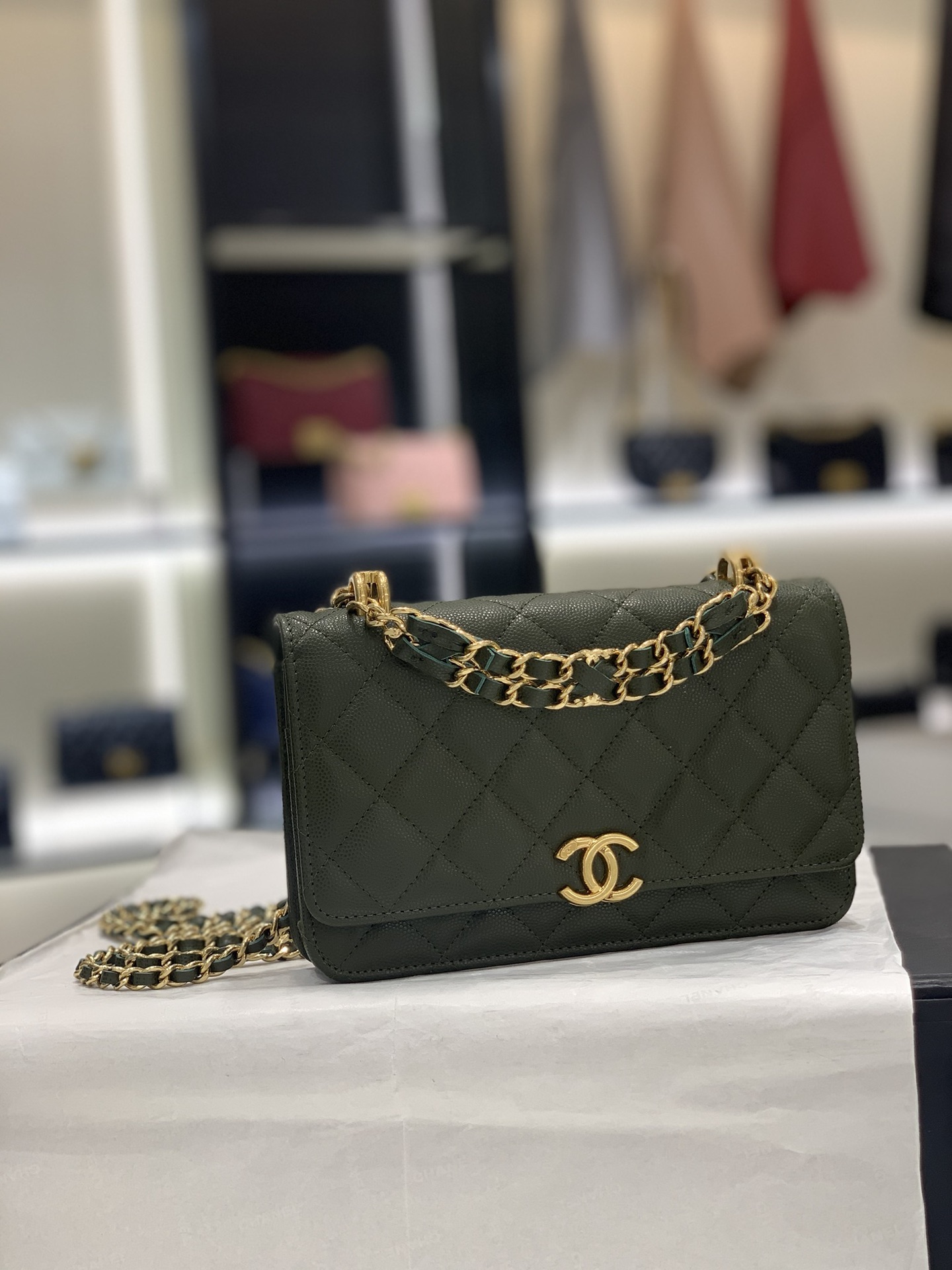 CHanel 22k秋冬新品 双链条手拎包系列woc发财包