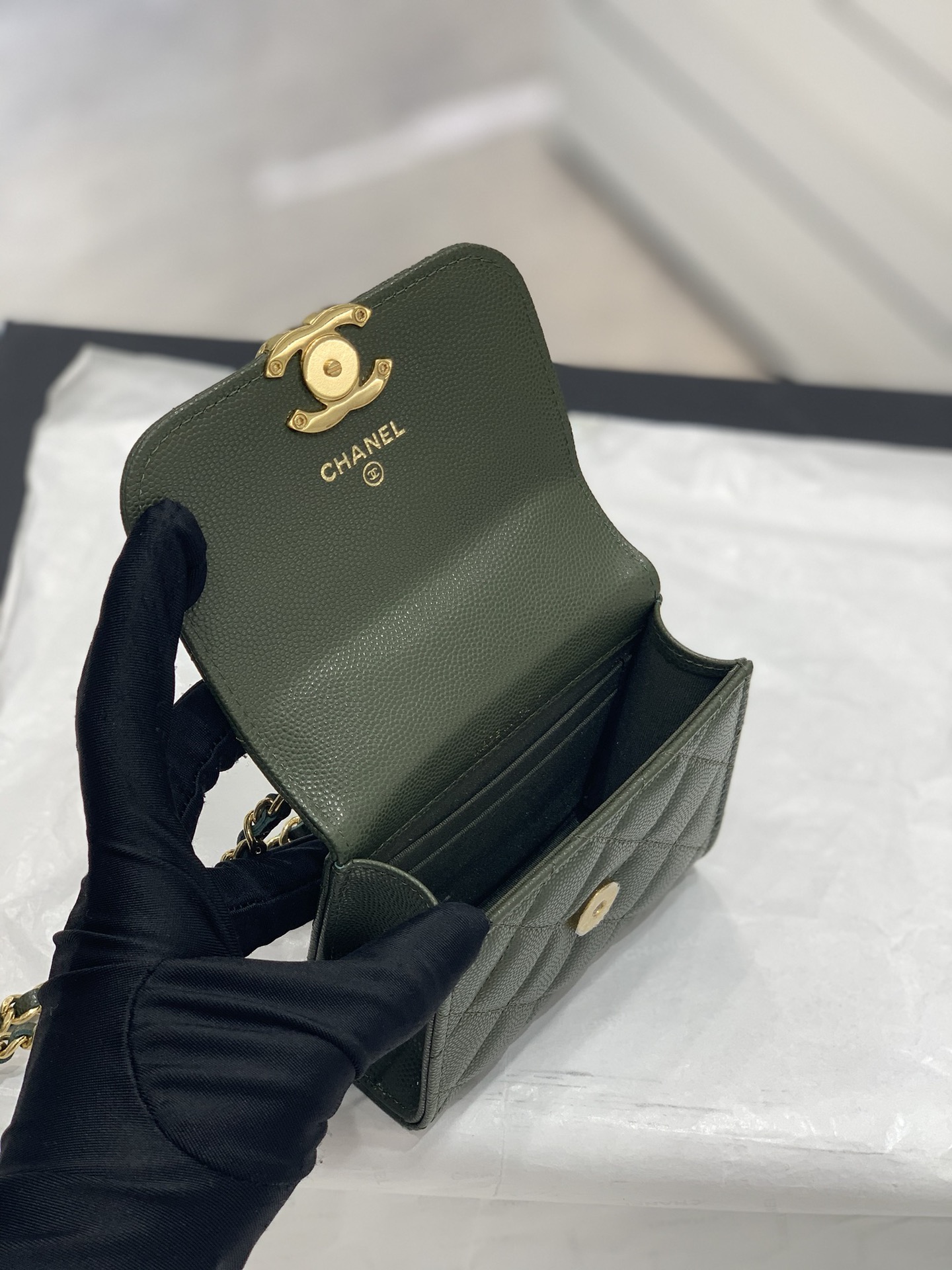 CHanel 22k秋冬新品 双链条手拎包系列trendy cc mini 新添双链条手柄桃鱼子酱牛皮