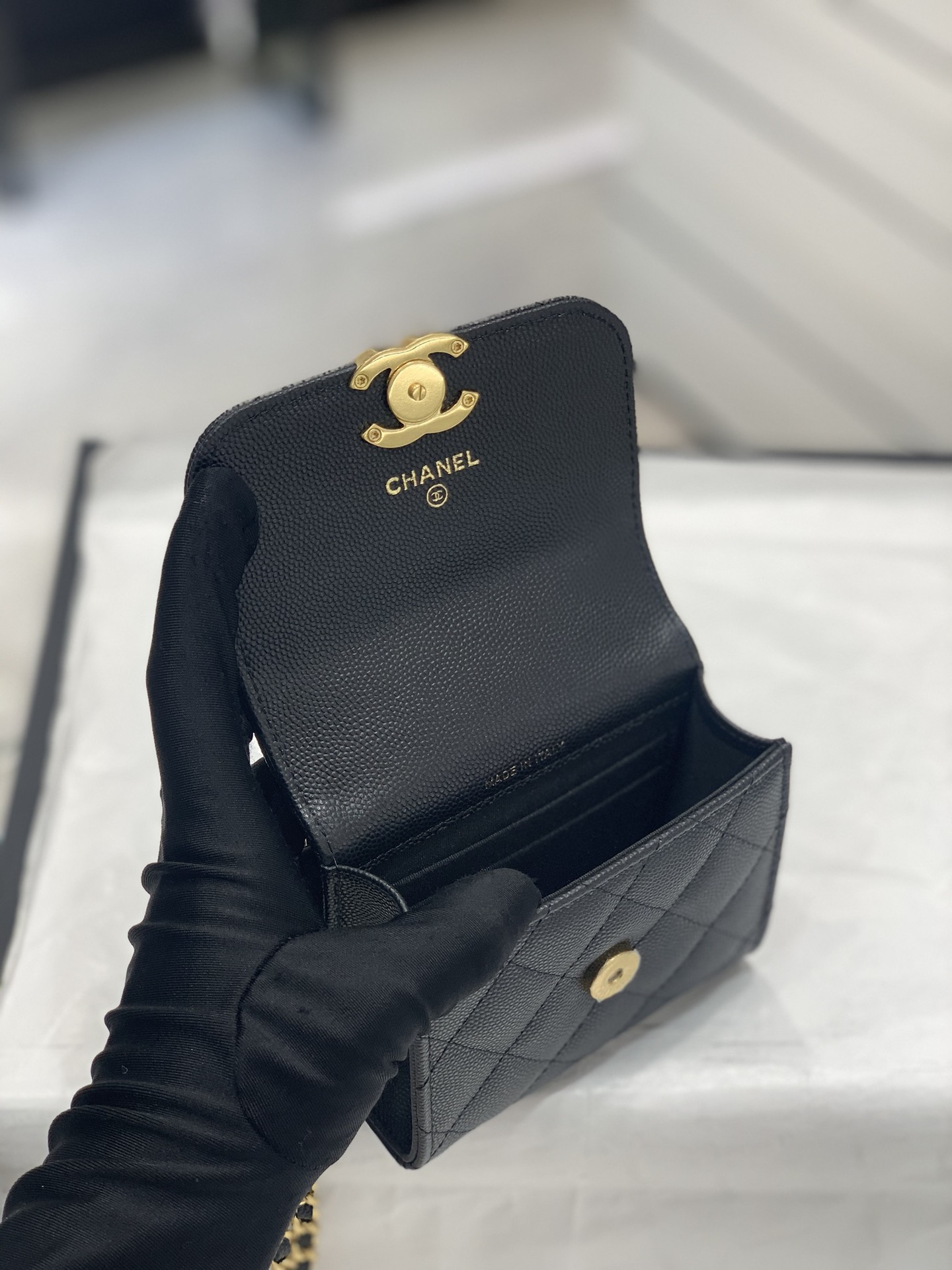 CHanel 22k秋冬新品 双链条手拎包系列trendy cc mini 新添双链条手柄桃鱼子酱牛皮