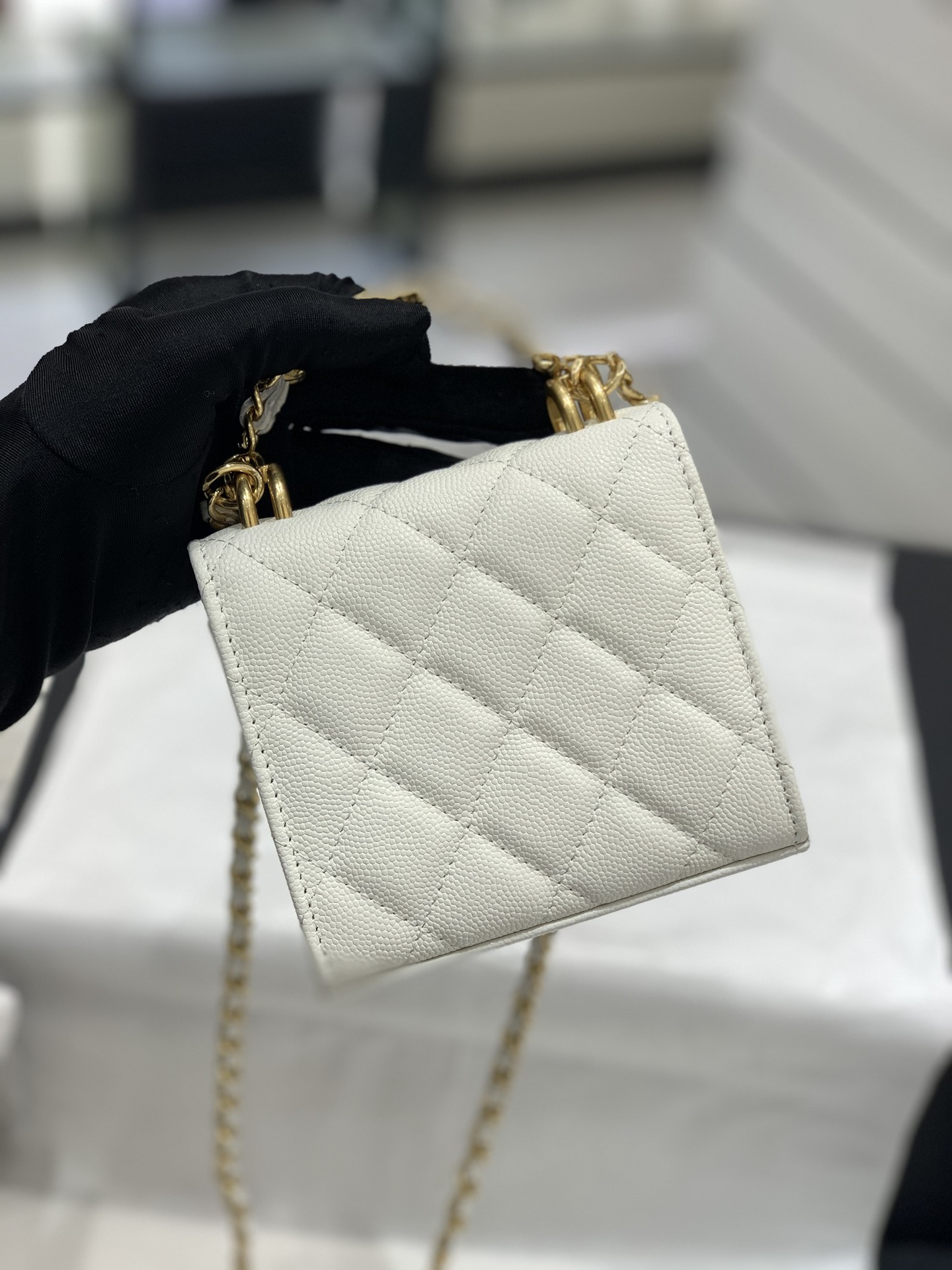 CHanel 22k秋冬新品 双链条手拎包系列trendy cc mini 新添双链条手柄桃鱼子酱牛皮 11-5.5-11cm