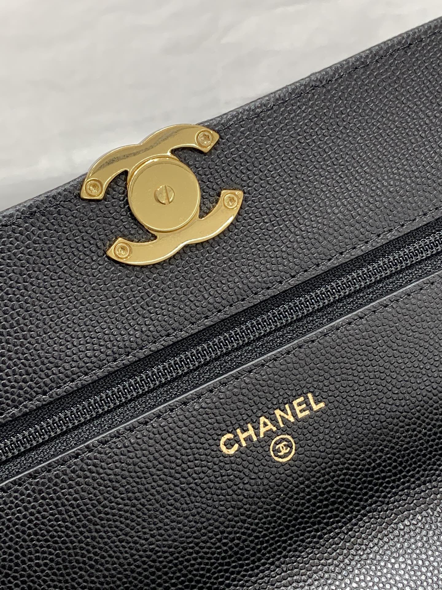 CHanel 22k秋冬新品 双链条手拎包系列woc发财包 黑色 翻盖菱格包