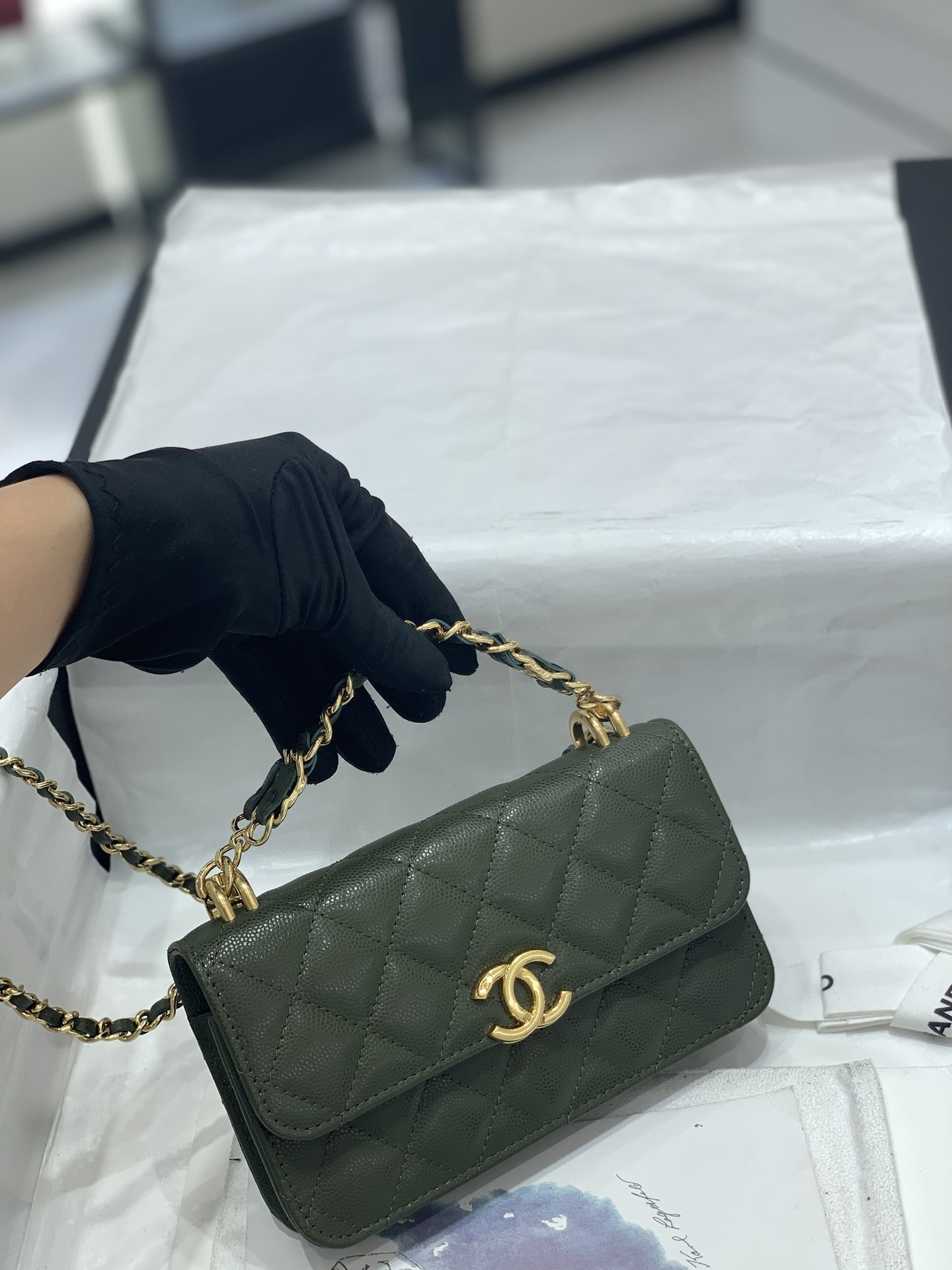 上新CHanel 22k秋冬新品 双链条手拎包系列mini-woc/法棍手机包