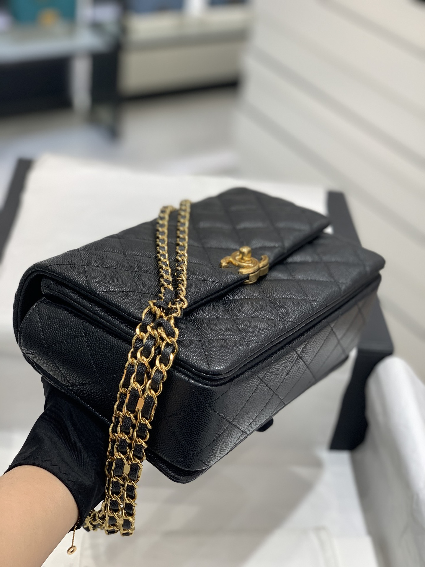 Chanel 新款️22k 荔枝牛皮方胖子大号 大容量 更实用 双排双c链 23cm