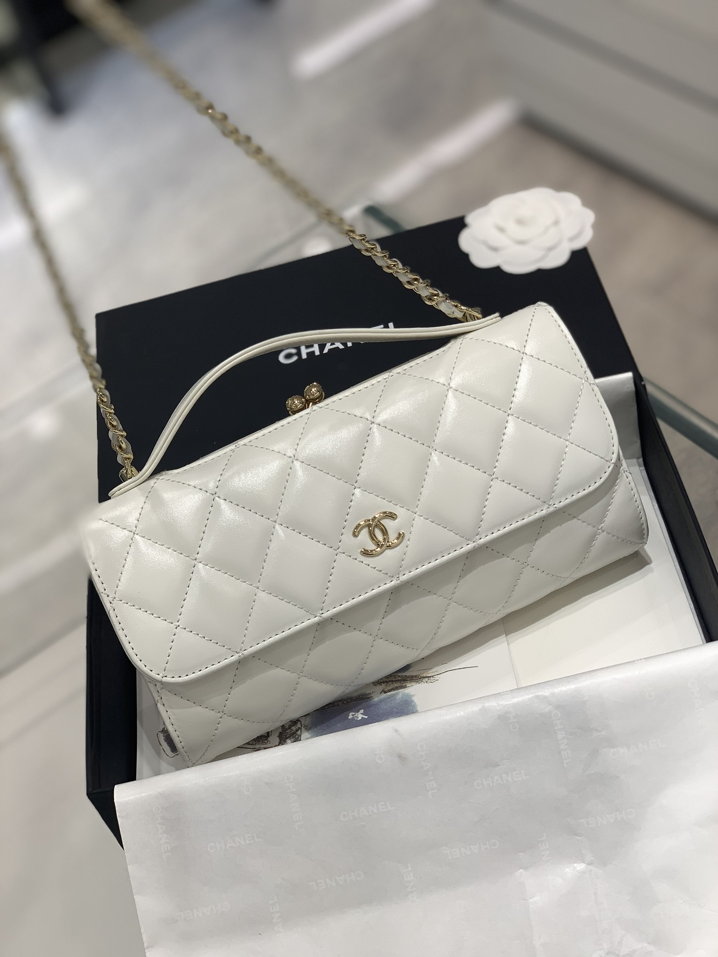 Chanel Heart Bag 22S White Lambskin in Lambskin Leather with Goldtone  US