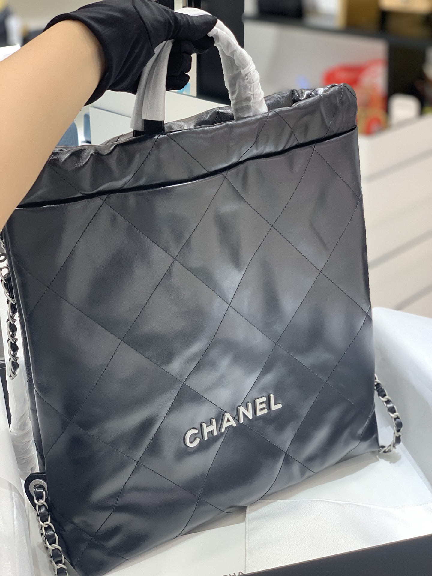 CHANEL 22S22bag双肩包 黑色银扣 垃圾袋背包 超大容量 51cm