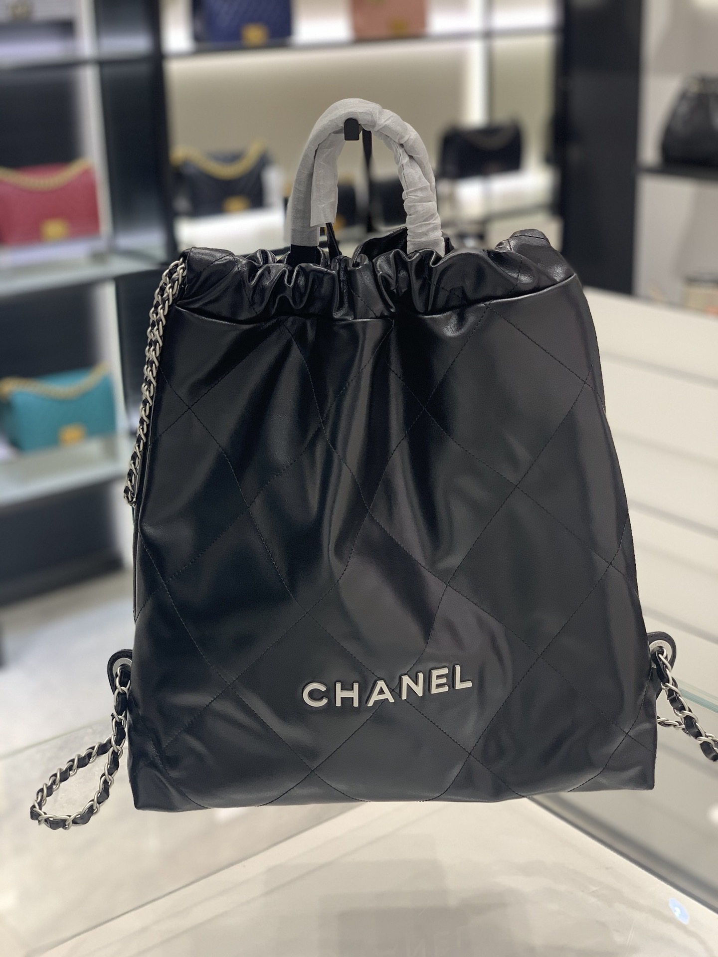 CHANEL 22S22bag双肩包 黑色银扣 垃圾袋背包 超大容量 51cm