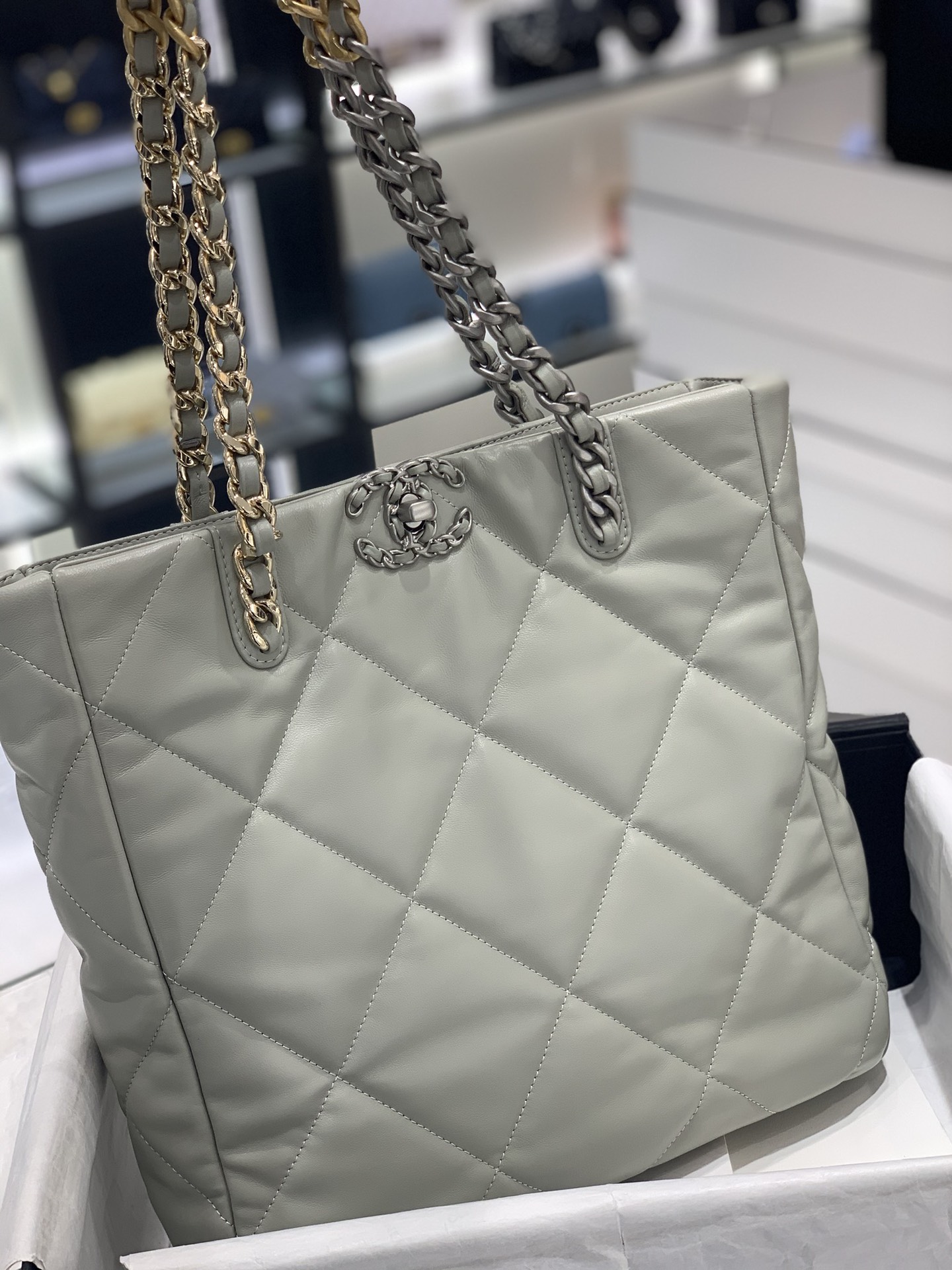Chanel Grey Quilted Patent Leather Mini Flap Bag Chanel  TLC