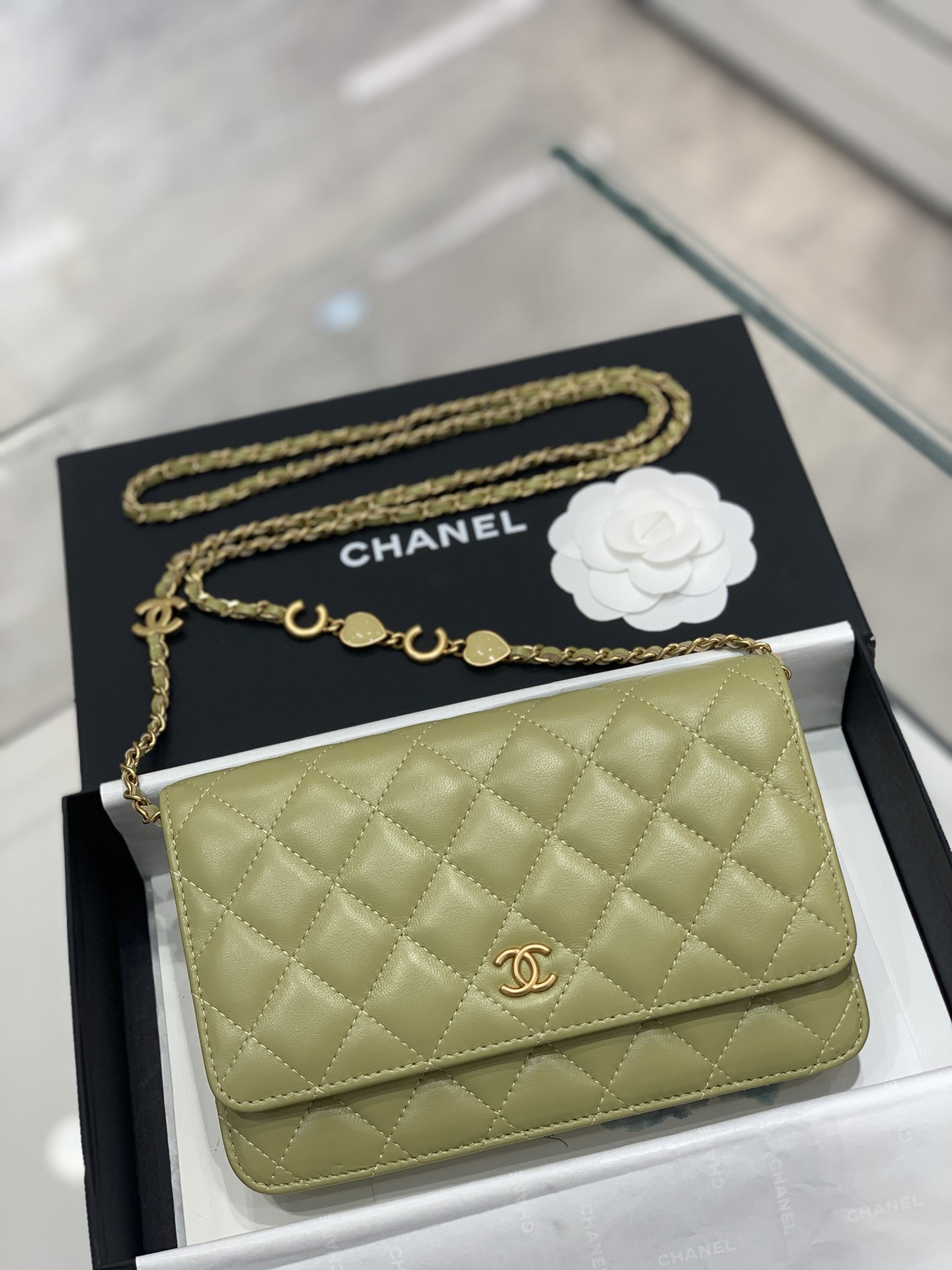 Chanel 22k秋冬系列️爱心珐琅链条woc发财包 小羊皮 复古五金 肩带总长125cm 19-2.5-12cm