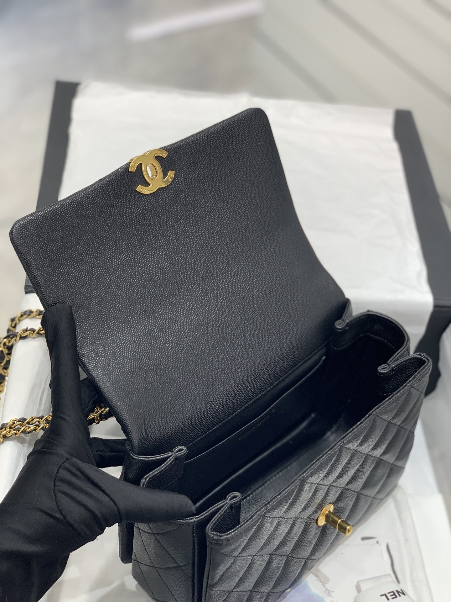 Chanel 新款️22k 荔枝牛皮方胖子大号 大容量 更实用 双排双c链 23cm