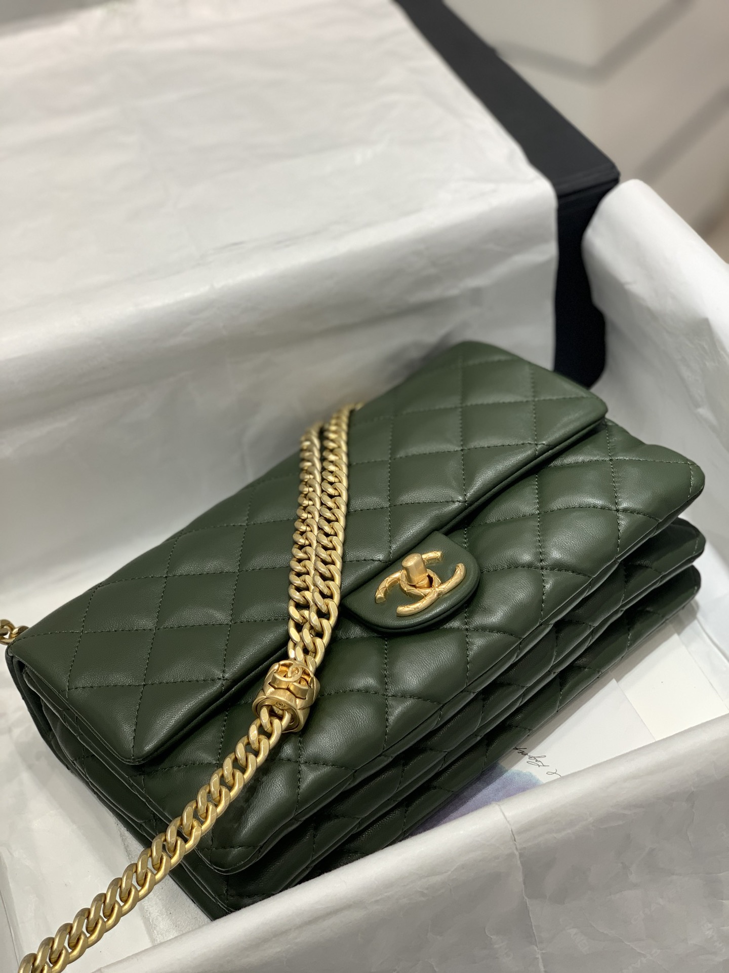 Chanel 新款️22k 荔枝牛皮方胖子大号 容量更大更实用 haas荔枝牛皮 23cm