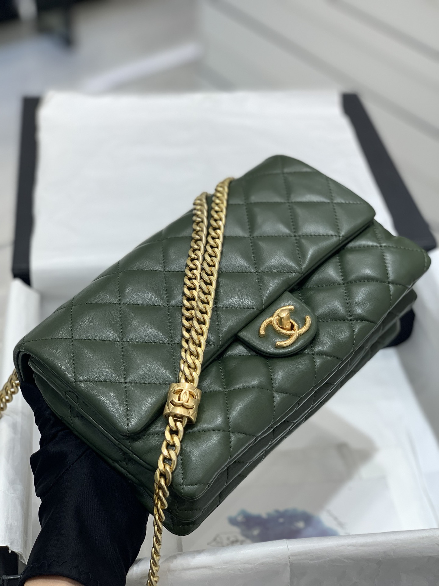 Chanel 新款️22k 荔枝牛皮方胖子大号 容量更大更实用 haas荔枝牛皮 23cm