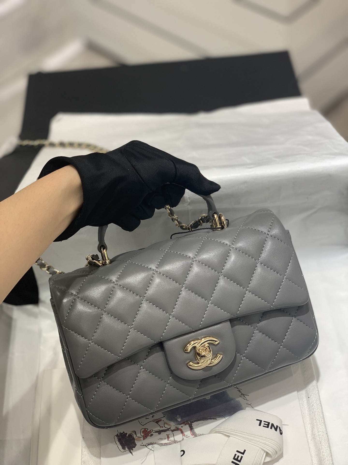 Chanel 19 Large Flap Bag in Grey Lambskin with Tricolore Hardware  SOLD