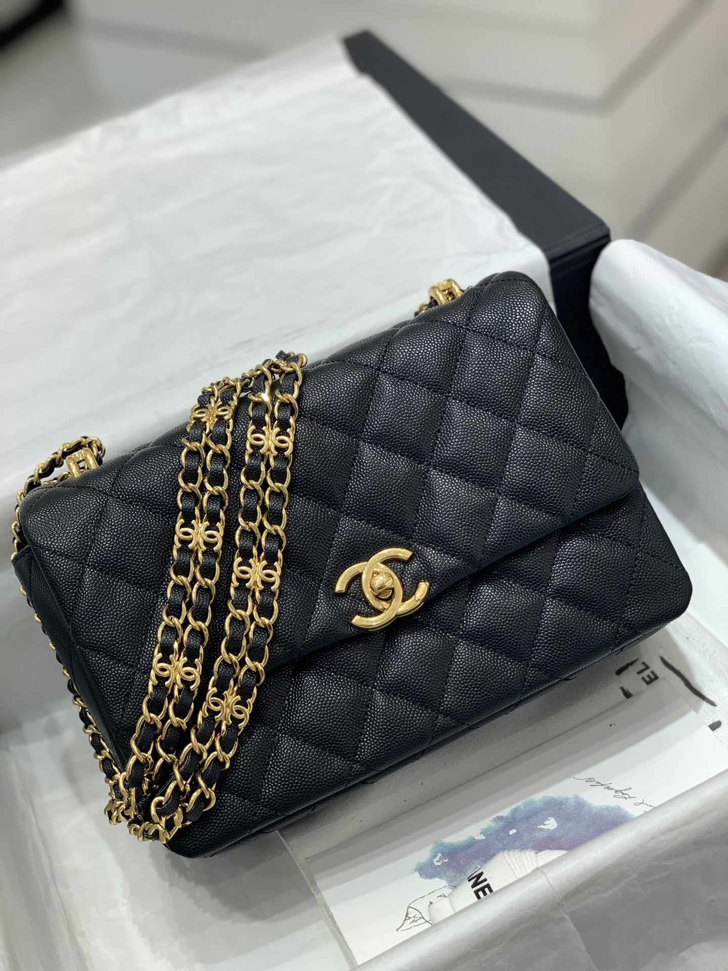 Chanel 新款️22k 荔枝牛皮方胖子大号 大容量 更实用 双排双c链 23cm