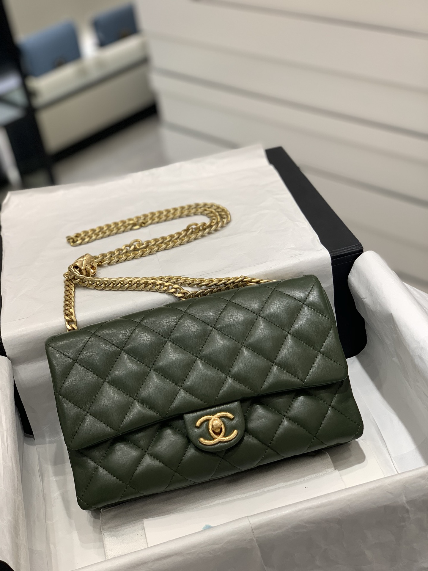 Chanel 新款️22k 荔枝牛皮方胖子大号 容量更大更实用 haas荔枝牛皮 23cm