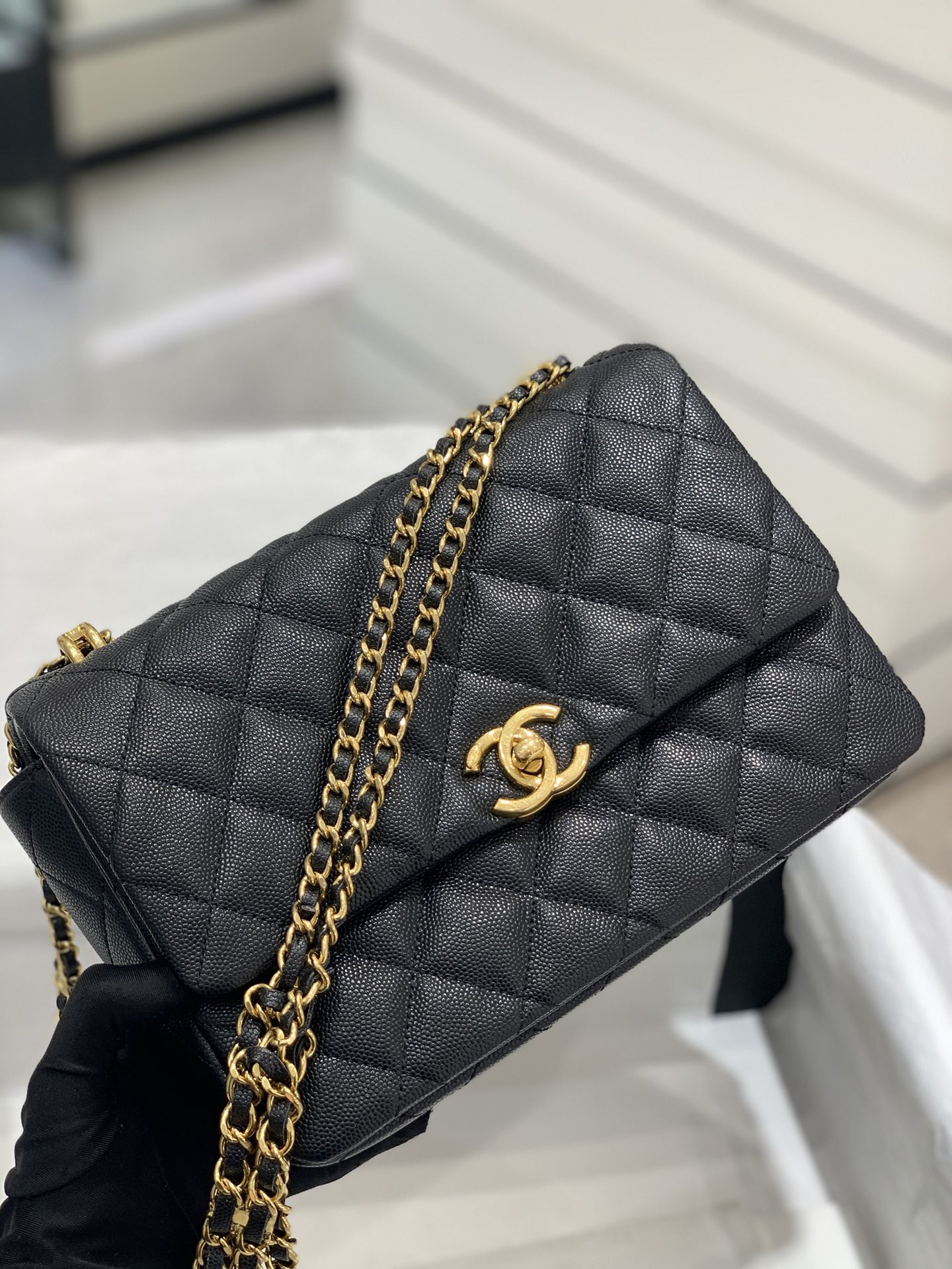 Chanel 新款️22k 荔枝牛皮方胖子大号 大容量 更实用 双排双c链 23cm