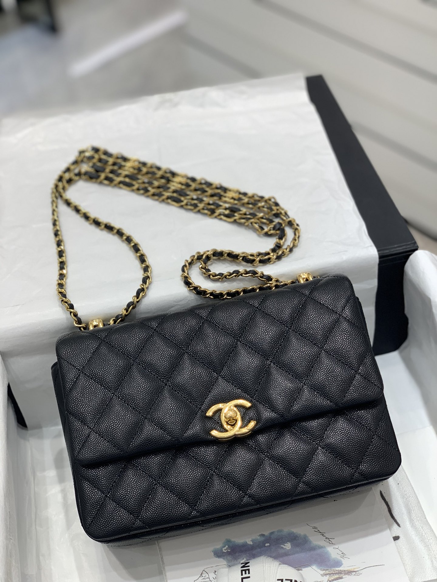 Chanel 新款️22k 荔枝牛皮方胖子大号 大容量 更实用 双排双c链 23cm