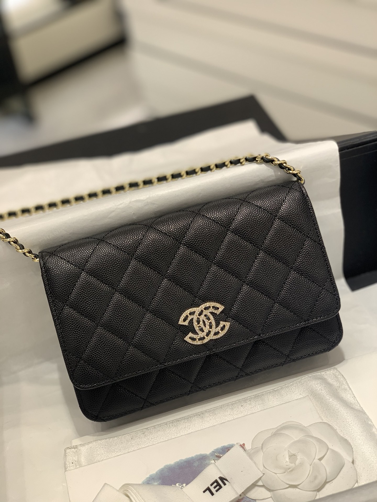 Chanel Black Quilted Caviar Wallet On Chain Gold Hardware 2016 Available  For Immediate Sale At Sothebys