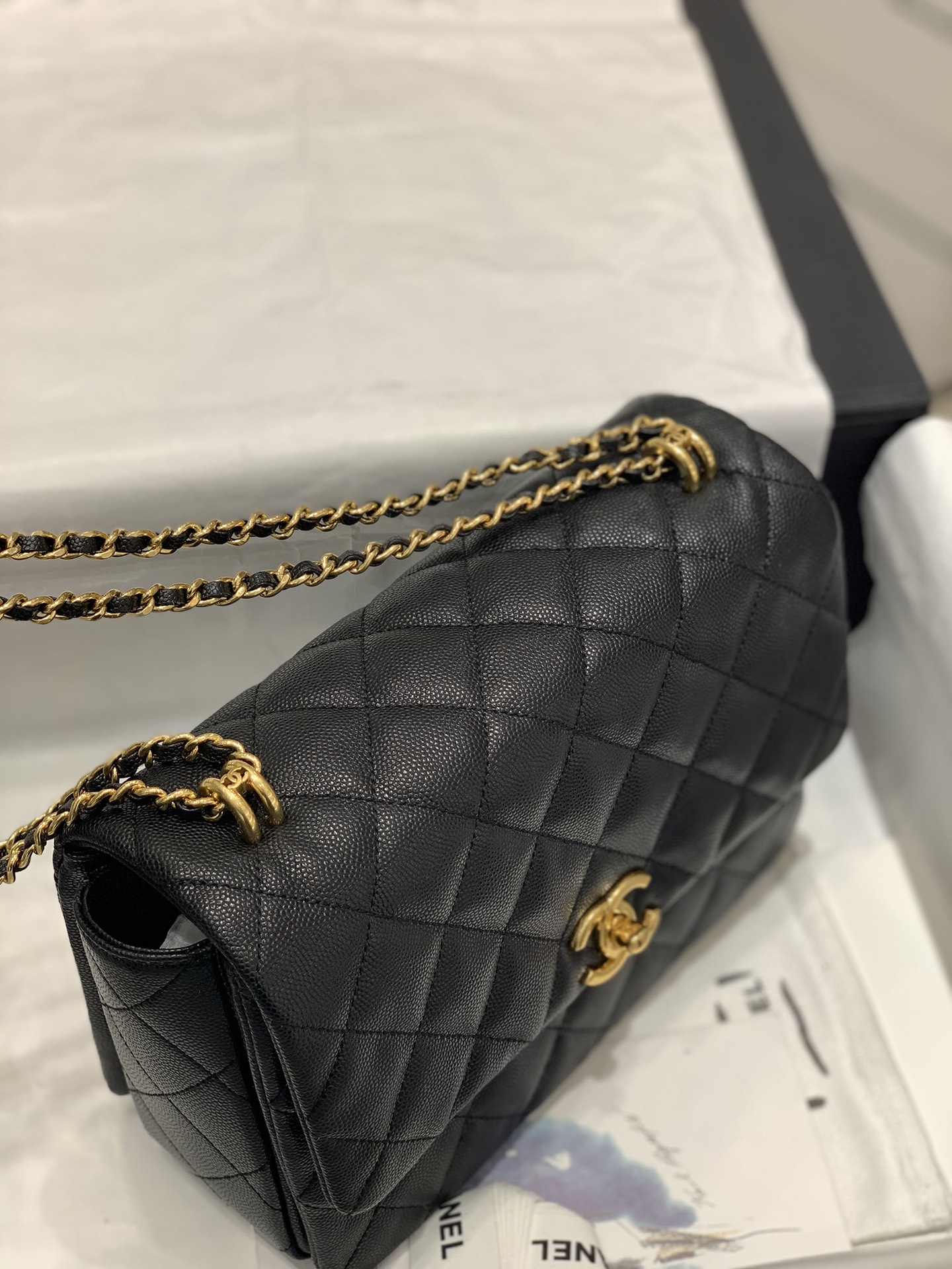 Chanel 新款️22k 荔枝牛皮方胖子大号 大容量 更实用 双排双c链 23cm