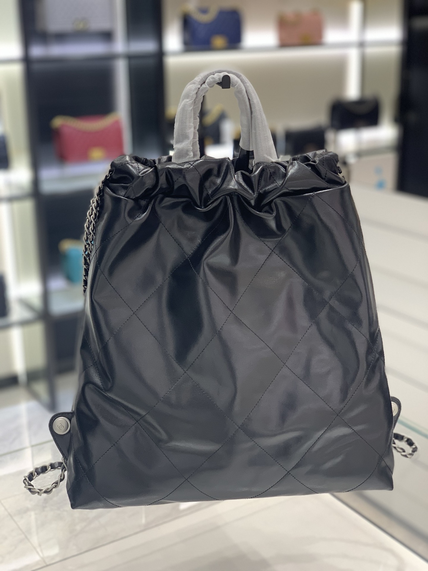 CHANEL 22S22bag双肩包 黑色银扣 垃圾袋背包 超大容量 51cm